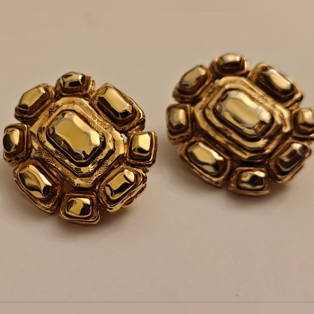 Vintage St.John Chunky Yellow Gold-Tone Earrings